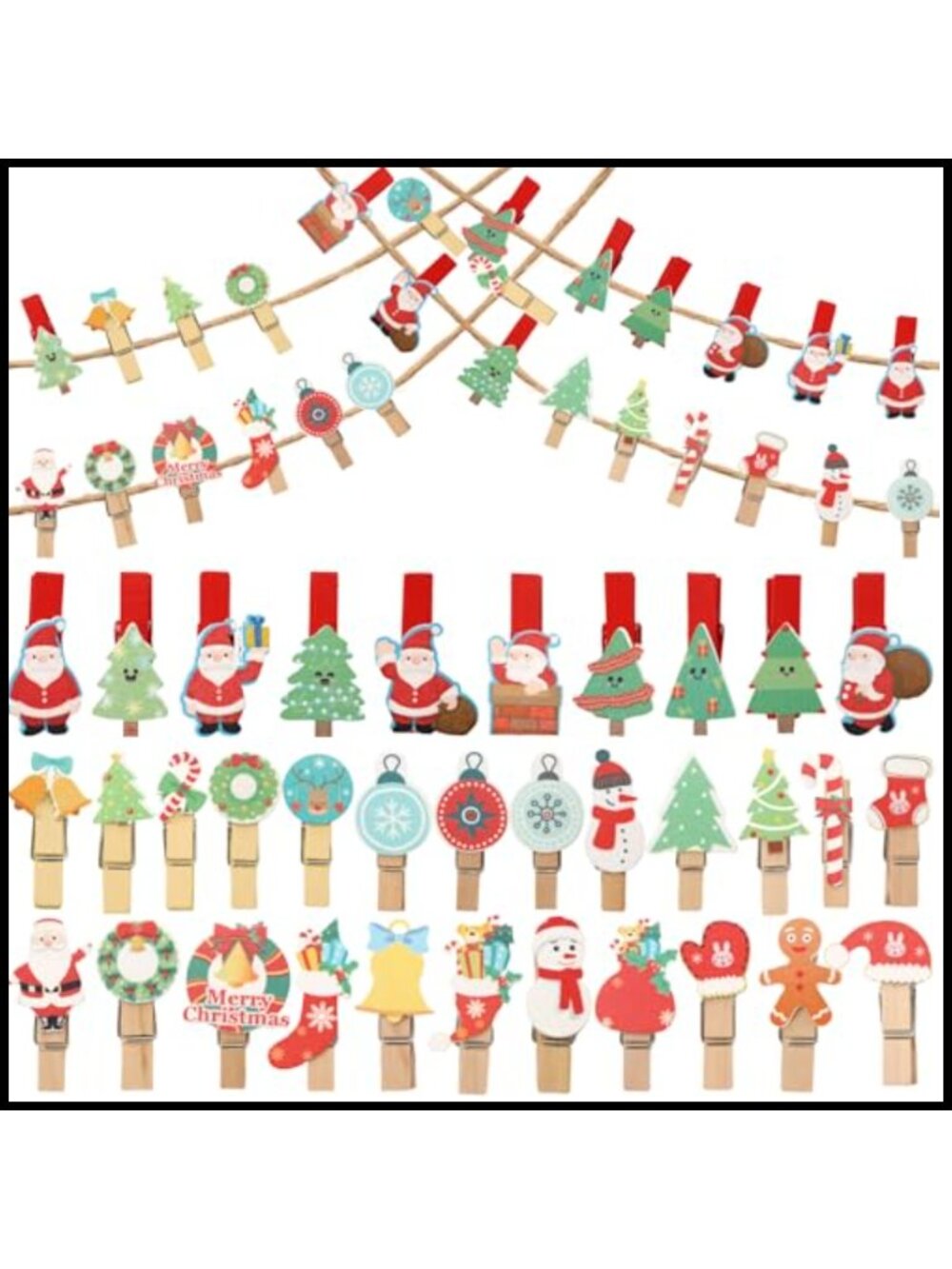 Christmas Wooden Clips 60 Pcs Mini Card Pegs Photo Holder Craft Decor